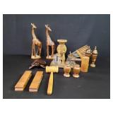 Group of carved wood animal figures salt and