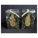 Marble and brass bookends