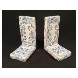 Vintage cobalt blue & white ceramic Asian bookends