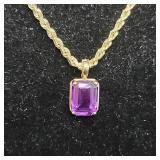 14k gold necklace with amethyst pendant