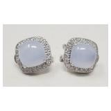 14k white gold, chalcedony, and diamond earrings