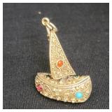 14k gold with turquoise and coral sail boat charm