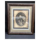 Framed antique etching of General Grant with