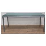 DWR-style modern metal dining table with frosted