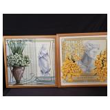 Pair of framed scarves from the Four Seasons Hotel