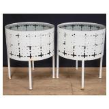 Pair of modern metal side tables with glass top