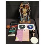 Box of miscellaneous, CDs, dictionary,