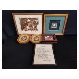 Group of plaques, photo prints and print