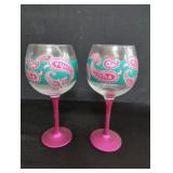 Pair of paisley glitter wine glasses