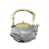Antique Japanese cast iron and brass dragon teapot