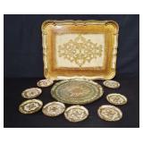 Group of Italian wood trays and coasters