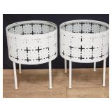 Pair of modern metal side tables with glass top