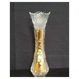 Bohemian cut crystal handpainted bud vase