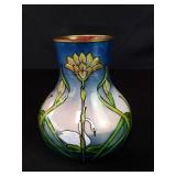 Vintage enamel on brass vase.