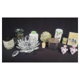 Group of candle wax and candle holders