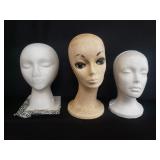 3 Styrofoam mannequin heads