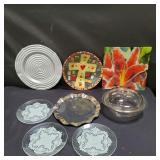 Group of glass  plates, trays, Pyrex dish