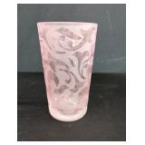 Signed Michael Weems pink etched glass
