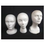 3 Styrofoam mannequin heads