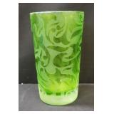 Signed Michael Weems green etched glass