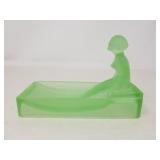 Hoffman Art Deco style nude green glass soap dish