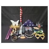 Box of custom made masks, Dalmatian figurines,