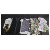 Group of costume wig, button down shirts, ties