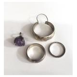 Group of sterling silver rings, earring and