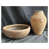Terracota bowl and pottery vessel