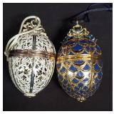 Pair of faberge Christmas ornament trinket boxes