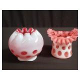Box of Fenton cranberry opalescent vases