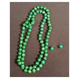 Malachite beaded necklace with earrings