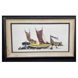 Donalds "Boat Wharf" signed oil on canvas