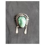 Vintage sterling silver and green carved stone