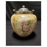 Porcelain biscuit jar w/ handle & lid