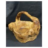 Hand carved burl wood bowl basket