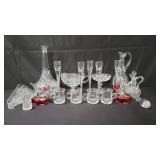 Group of decanters and other glass and crystal