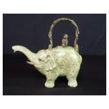 Porcelain elephant teapot with bronze accents