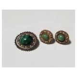 Sterling silver malachite earrings and pendant