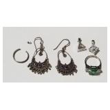 Group of sterling silver earrings, ring, pendants