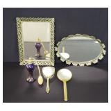 Box lot miscellaneous mirror perfume trays,