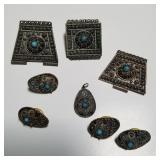 Group of sterling silver, turquoise earrings and