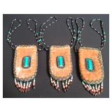 3 hand beaded silk velvet medicine bags