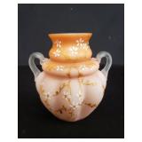 Hand painted apricot cased satin glass vase
