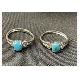 Pair of sterling and turquoise rings