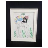 Signed watercolor and ink nudes painting