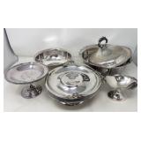 Group of silver plate compote bowl, and lid