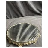 Vintage ornate metal plateau display mirror