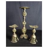 Three vintage brass pricket candlesticks