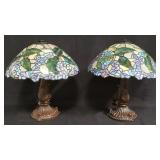 Pair of Tiffany-style stained glass table lamp